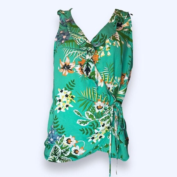 Violet & Claire Tops - VIOLET + CLAIRE Large Floral Print Sleeveless Blouse Top Wrap Tie Lined Shirt